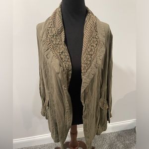 Soft army green zip jacket with lace
